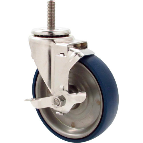 Durable Superior Casters Swivel Stem Caster - 4&quot;Dia. Stainless Disc with Top Lock, 1-1/2&quot;H Stem