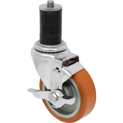 Durable Superior Casters Expansion Stem Caster - 5&quot;Dia. Stainless Disc, Roll Bearing, Top Lk Brk