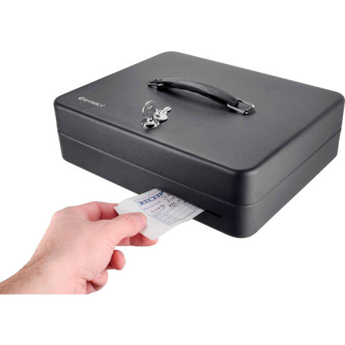 Barska CB13052 Standard Fold Out Cash Box w/ Key Lock 11-3/4"W x 9-1/4"D x 3-1/2"H, Black, Aluminum