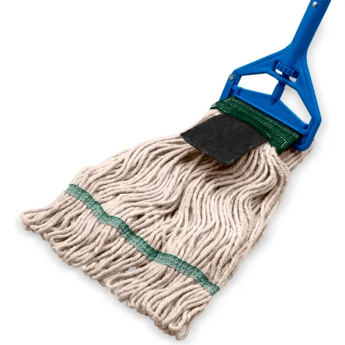 Carlisle® Looped End Mop w/ Scrubber & Green Band, Medium, Natural, Pack of 12 - Pkg Qty 12