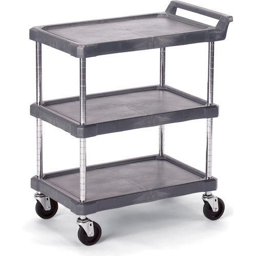 Olympic Storage Utility Cart w/2 Shelves & Chrome Posts, 300 lb. Cap, 28"L x 17"W x 33-1/4"H, Gray