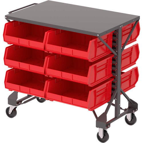 Akro-Mills Shelf-Top Bin Cart - 38-1/2 x24x36-1/2&quot; - (12) 16-1/2 x14-3/4 x7&quot; Bins - Red
