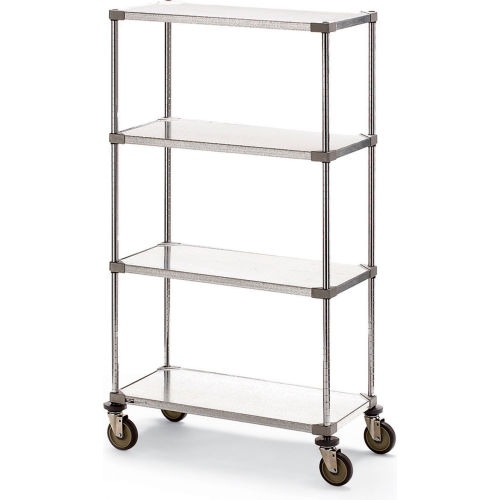 Metro® Super Erecta Shelf Truck w/4 Shelves, 900 lb. Capacity, 36"L x 18"W x 68"H, Silver