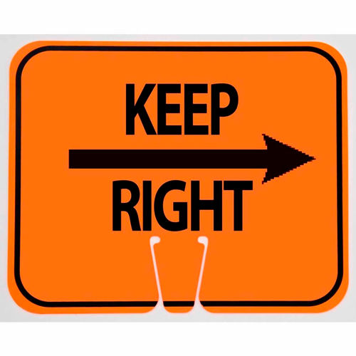 Cone Sign- Keep Right, Black On Orange W/ Arrow - Pkg Qty 5