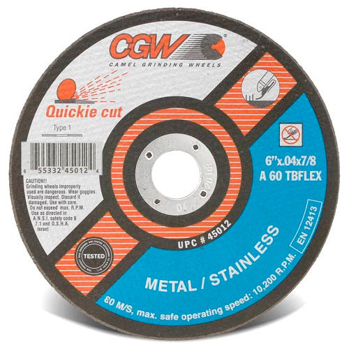 CGW Abrasives 45010 Cut-Off Wheel 4-1/2&quot; x 7/8&quot; 60 Grit Type 1 Zirconia Aluminium Oxide - Pkg Qty 25