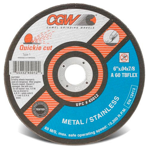 CGW Abrasives 45011 Cut-Off Wheel 5" x 7/8" 60 Grit Type 1 Zirconia Aluminium Oxide - Pkg Qty 25