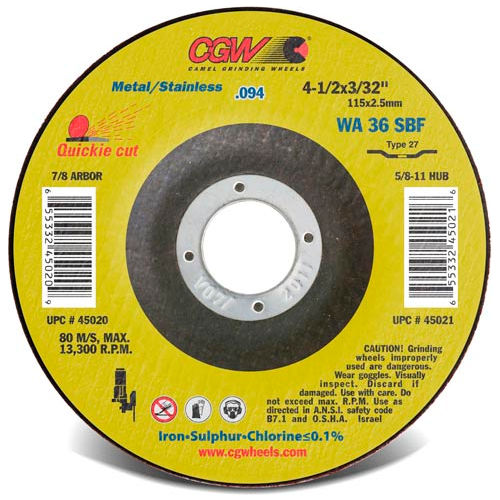 CGW Abrasives 45019 Cut-Off Wheel 4&quot; x 5/8&quot; 36 Grit Type 27 Aluminum Oxide - Pkg Qty 25