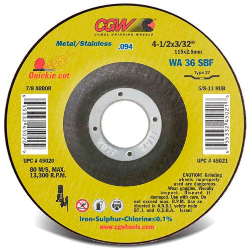 CGW Abrasives 45024 Cut-Off Wheel 6" x 7/8" 36 Grit Type 27 Aluminum Oxide - Pkg Qty 25