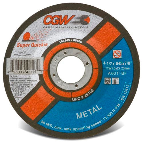 CGW Abrasives 45103 Cut-Off Wheel 4-1/2" x 7/8" 60 Grit Type 27 Aluminum Oxide - Pkg Qty 50