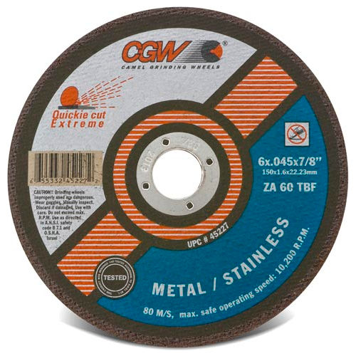 CGW Abrasives 45286 Cut-Off Wheel 6" x 7/8" 60 Grit Type 1 Zirconia Aluminium Oxide - Pkg Qty 25