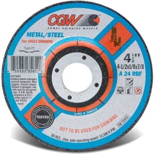 CGW Abrasives 35613 Depressed Center Wheel 4-1/2" x 1/8" x 5/8- 11 INT T27 24 Grit Aluminum Oxide - Pkg Qty 10