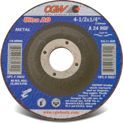 CGW Abrasives 35621 Depressed Center Wheel 4-1/2 x 1/4 x 5/8- 11 INT T27  24 Grit Aluminum Oxide - Pkg Qty 10