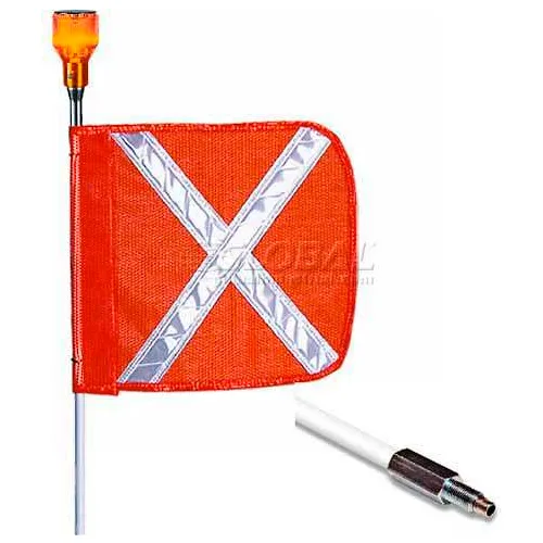 12' Heavy Duty Standard Threaded Hex Base Warning Whip w/ Lighting Capability, 12x11"Orange X Flag