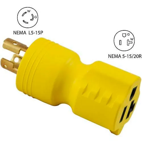 Conntek 30128 15 To 1520 Amp Locking Adapter With Nema L5 15p To 5 1520r Yellow 0567