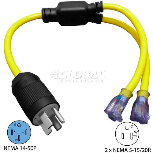 Conntek Y1450520S, 3-Feet 50 to 15/20-Amp Generator Y Adapter with NEMA  14-50P to 5-15/20R, Yellow