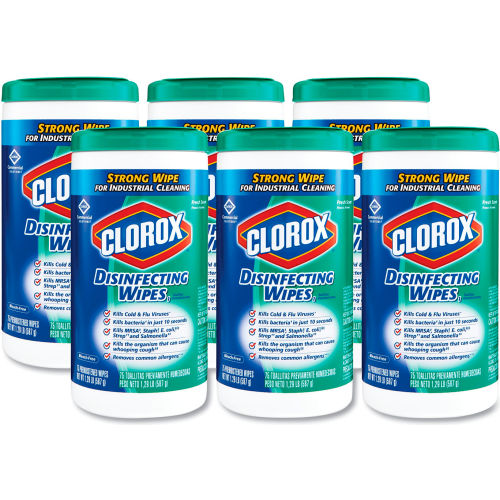 Clorox&#174; Disinfecting Wipes, 7" x 8", Fresh Scent, 75 Wipes/Can, 6/Case - 15949
																			