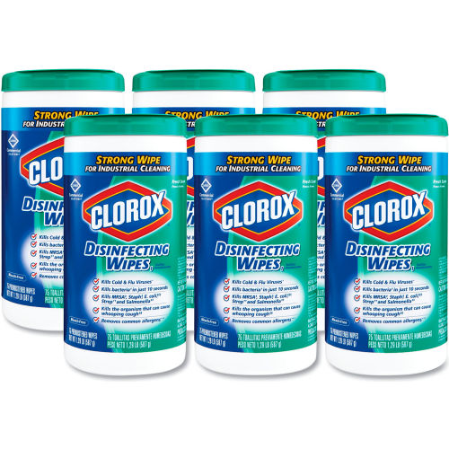 Clorox® Disinfecting Wipes, 7" x 8", Fresh Scent, 75 Wipes/Can, 6/Case - 15949