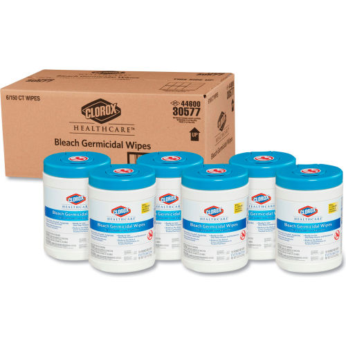 Clorox® Healthcare® Bleach Germicidal Wipes, 6" x 5", 150/Can, 6 Cans/Case - 30577