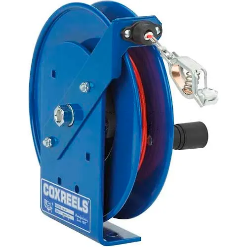 Coxreels SDH-200 Spring Rewind Static Discharge Hand Crank Cable Reel, 200'  Cable,w/50A Ground Clamp
