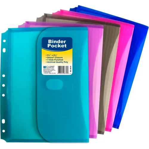 C-Line Super Heavyweight Mini Poly Binder Pocket with Hook & Loop Closure, 1/2-Inch Gusset, Pack of 36 Pockets, Assorted Colors (08730-36)