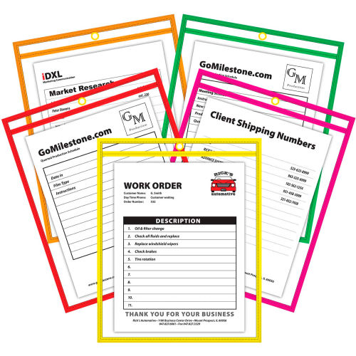 C-Line Products Stitched Shop Ticket Holder, Neon Assorted 5 Color, 9 x 12, 10/PK