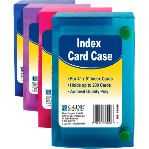 C-Line Products 4&quot; x 6&quot; Index Card Case, Assorted Colors, 24 Index Card Case/Set