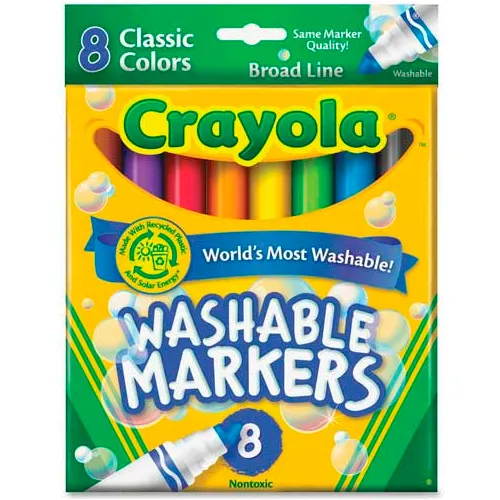 Crayola® Washable Markers, Conical Tip, Nontoxic, Assorted, 8/Set