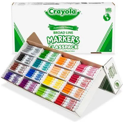 Crayola® Markers Classpack, Broad Line, 16 Assorted Colors, 256/Box