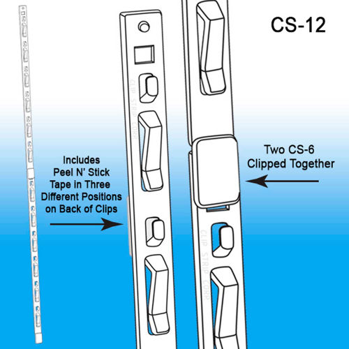 Clip Strip&#174;, 12 Station, W/Tape, 32-1/2"L, White