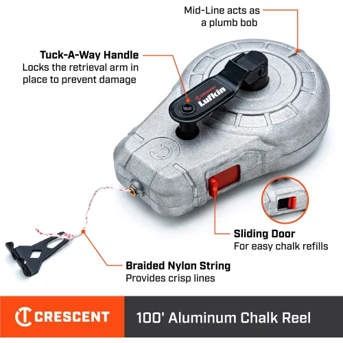 Crescent Professional Chalk Reel 100 ft L Line Gear Rewind 6:1 Gear Ratio CLA100