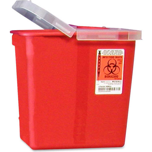 Covidien 2-Gallon Biohazard Sharps Container with Hinged Lid, 10-1/2&quot;W x 7-1/4&quot;D x 10&quot;H, Red