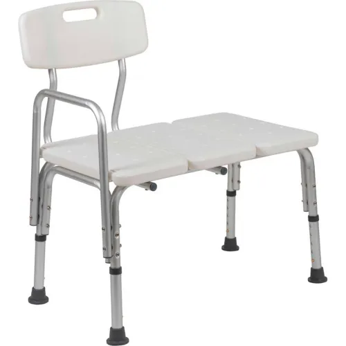 Flash Furniture Hercules Series Adjustable Height Bath Transfer Bench with Back and Side Arm, White
