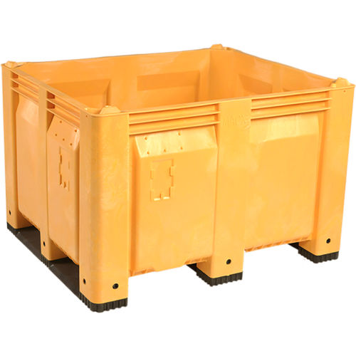 Decade M40SYL1 Pallet Container Solid Wall 48x40x31 Long Side Runners Yellow 1500 Lb. Capacity