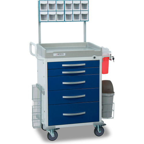 Detecto&#174; Loaded Rescue Series Anesthesiology Medical Cart, White Frame with 5 Blue Drawers