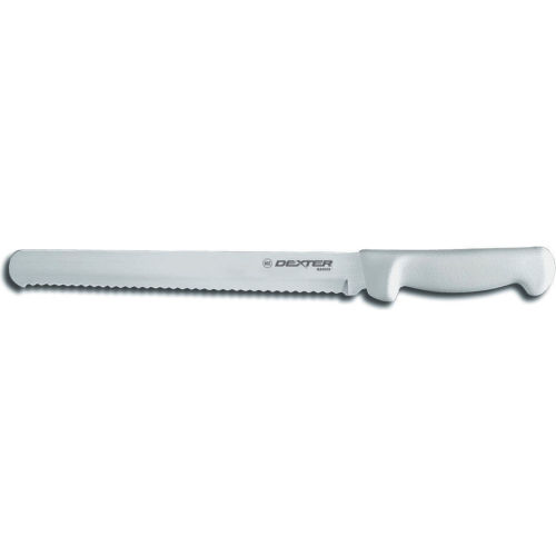 Dexter Russell 31605 - Scalloped Slicer, High Carbon Steel, Stamped, White Handle, 12&quot;L