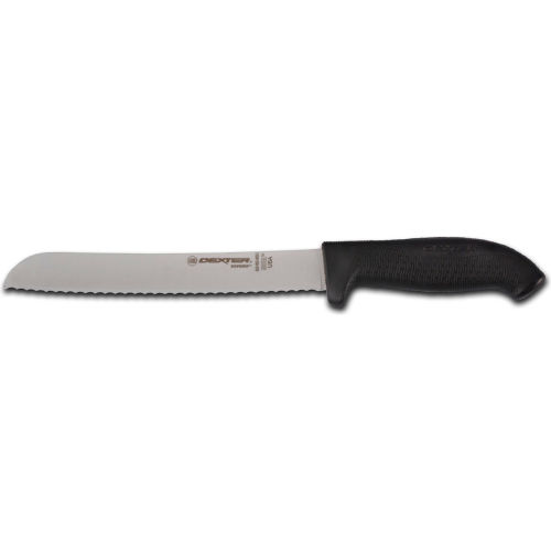 Dexter Russell 24223B - Scalloped Bread Knife, High Carbon Steel, Black Handle, 8"L