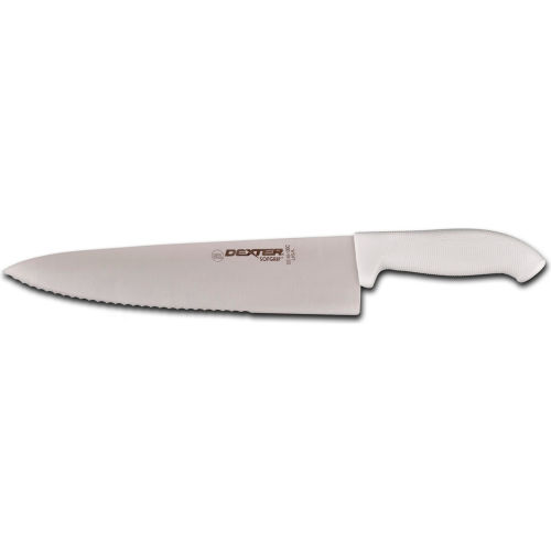 Dexter Russell 24183 - Scalloped Cook's Knife, High Carbon Steel, White Handle, 10"L