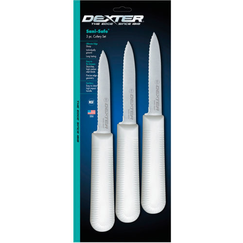 Dexter Russell 15453 - 3 Pack Paring Knives, High Carbon Steel, Stamped, White Handle, 3-1/4&quot;L