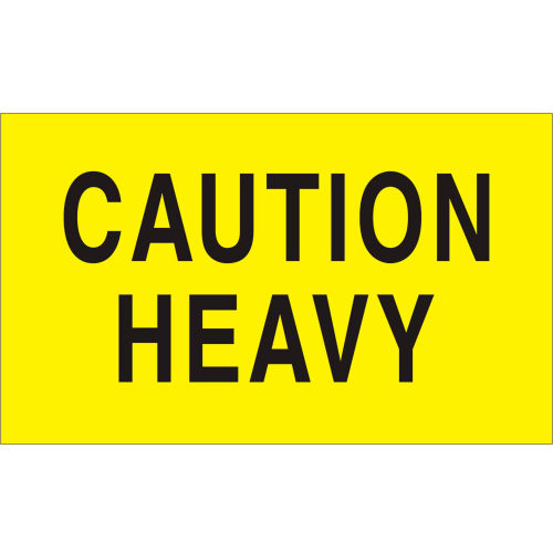 Shipping Labels w/ "Caution Heavy" Print, 5"L x 3"W, Bright Yellow, Roll of 500