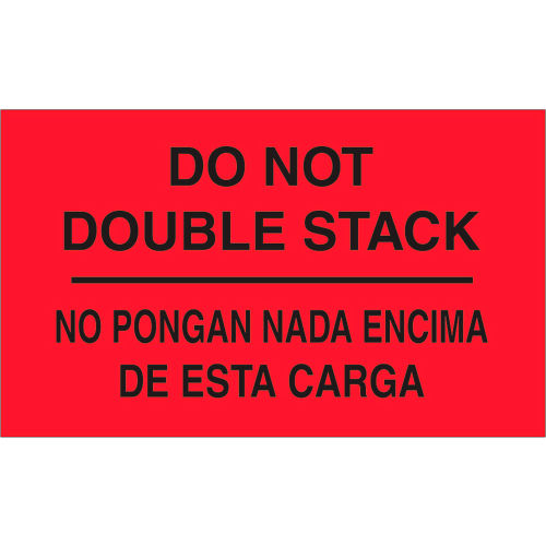 &quot;Do Not Double Stack&quot; Print Bilingual Labels, 5&quot;L x 3&quot;W, Fluorescent Red, Roll of 500