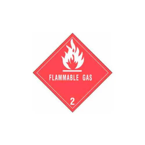 "Flammable Gas" Hazard Class 2 Labels, 4"L x 4"W, White & Red, Roll of 500