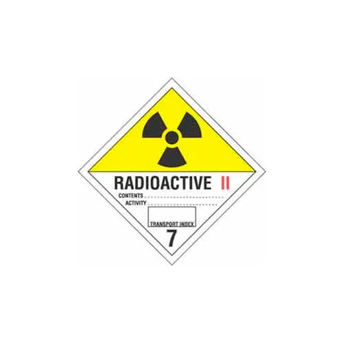 "Radioactive II" Hazard Class 7 Labels, 4"L x 4"W, White/Yellow/Red