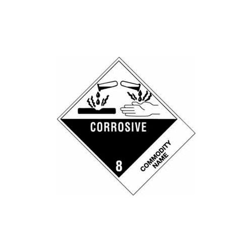 "Corrosive Liquid NOS UN1760" Class 8 Labels, 4"L x 4"W, White & Black, Roll of 500