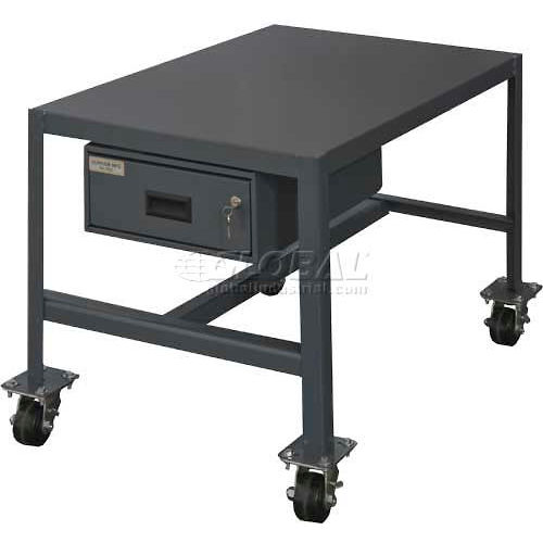 Durham Mfg. Mobile Machine Table W/ Drawer, Steel Square Edge, 24&quot;W x 18&quot;D x 24&quot;H, Gray