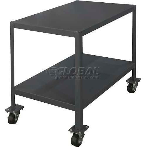 Durham Mfg. Mobile Machine Table W/ Shelf, Steel Square Edge, 36&quot;W x 24&quot;D x 30&quot;H, Gray