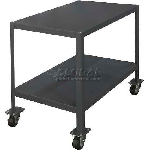 Durham Mfg. Mobile Machine Table W/ Shelf, Steel Square Edge, 36"W x 24"D, Gray