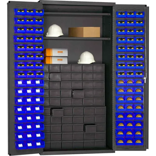 Durham Small Parts Storage Cabinet 3501-DLP-60DR11-96-2S5295 - 60 Drawers,  96 Blue Bins, 2