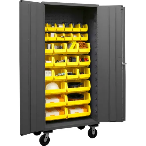 Mobile Cabinet, 12 Gauge, 30 Yellow Bins, 36 x 24 x 81 - Durham