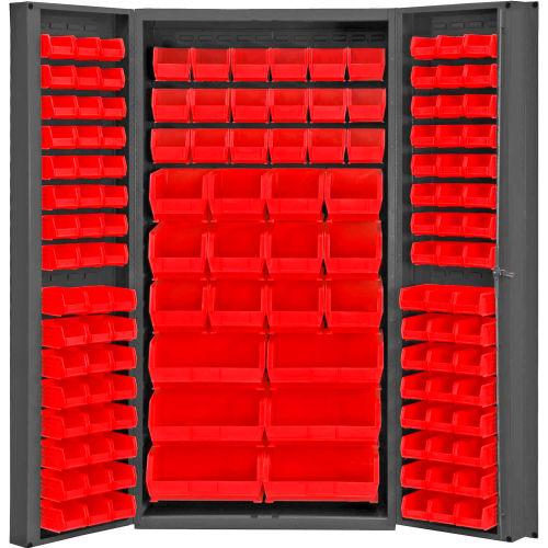 Global Industrial&#153; Bin Cabinet Deep Door - 132 Red Bins, 16 Ga. All-Welded Cabinet 36 x 24 x 72