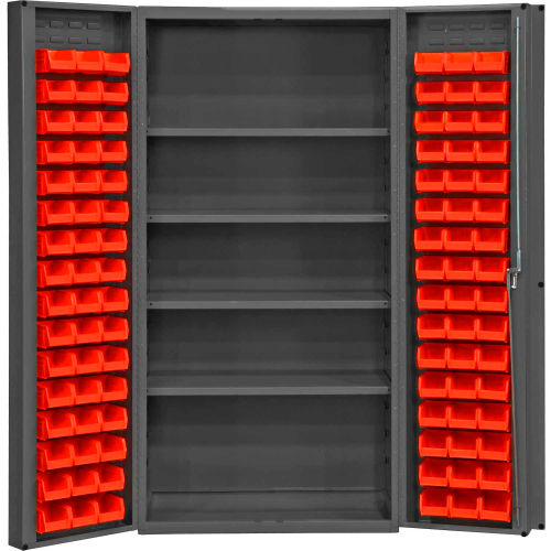 Global Industrial&#153; Bin Cabinet Deep Door - 96 Red Bins, 16 Ga. All-Welded Cabinet 36 x 24 x 72